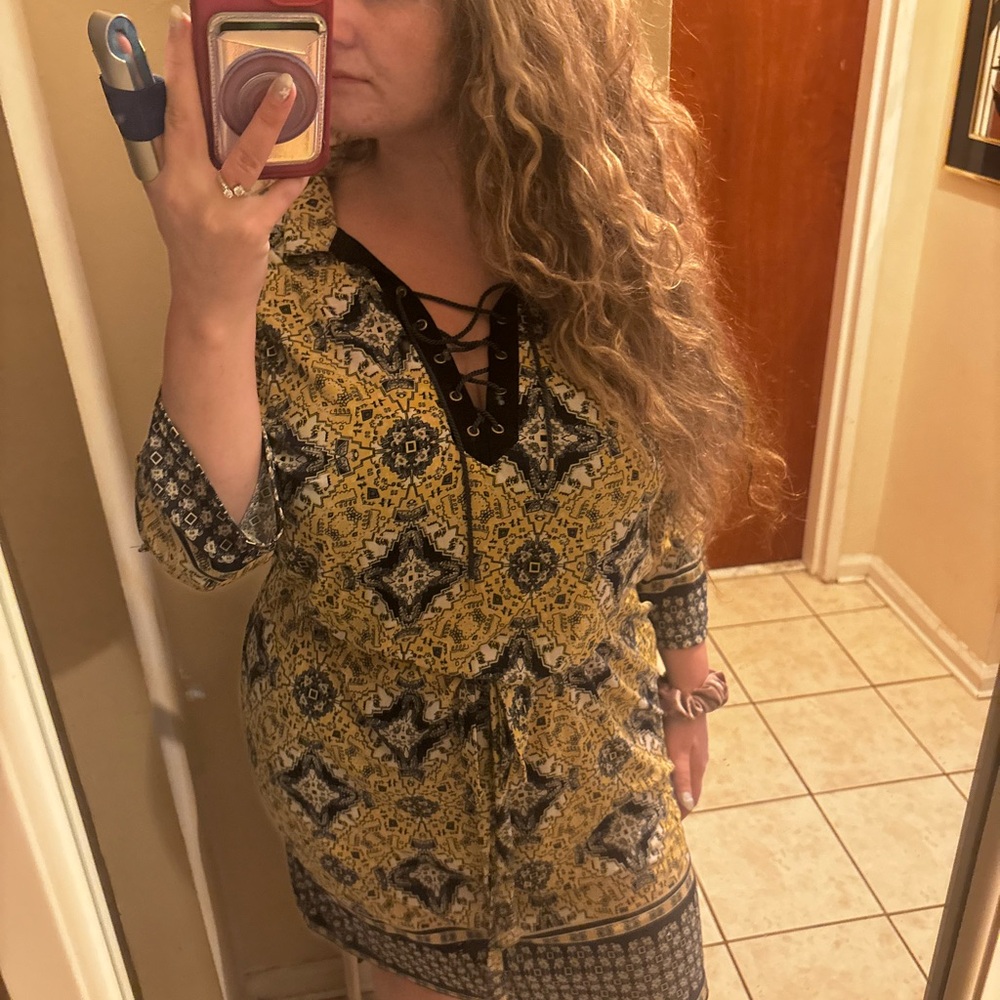 Yellow and Blue Patterned Dress